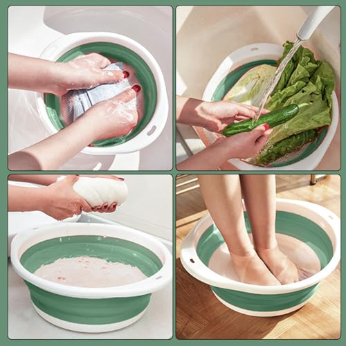 2 Stück 2 Größen faltbare Spülschüssel, faltbares Handwaschbecken, einziehbares tragbares Waschbecken für Outdoor, Reisen, Camping, Zuhause, Küche, Spüle, platzsparend (grün-weiß)