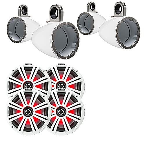 Image of Kicker 8 inch White Wake Tower LED Marine Speakers 2-Pairs