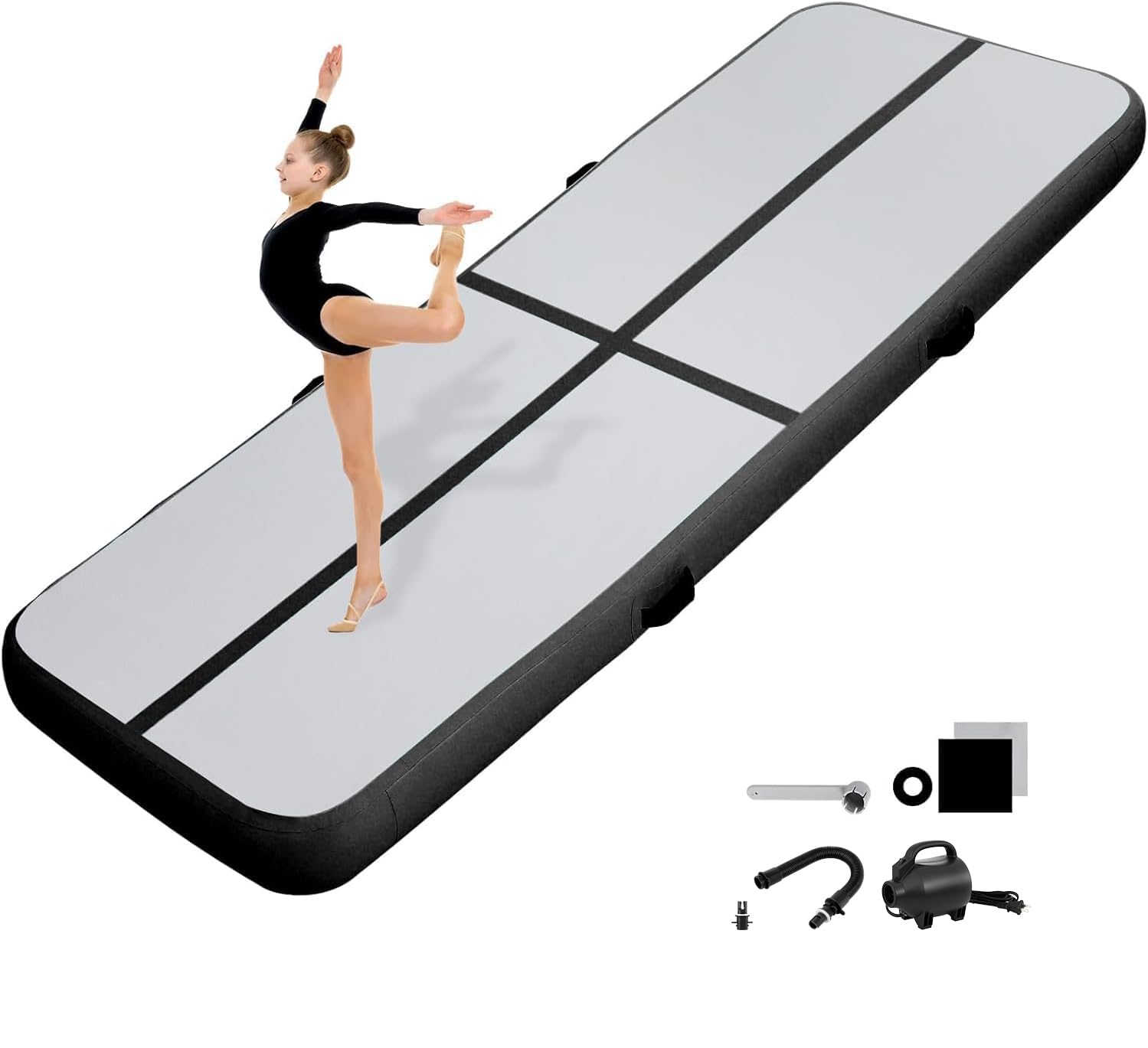 KIKILIVE 10/20CM Hoch Gymnastikmatte Tumbling Matte, 2/3/4/5/6M Aufblasbar Gymnastik Track Matte Air Turnmatte mit Luftpumpe Aufblasbare Sportmatte für Fitness/Outdoor/Yoga/Training usw