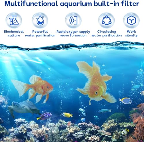 Image of Fish Tank Filter - Silent Internal Aquarium Filter for Clean Water, Air Pump, and Waves - Biochemical Filtration for Healthy Fish and Turtles (6W-600L /H, Black)