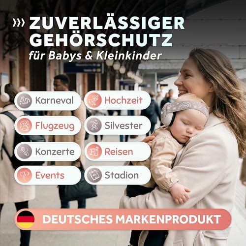 Schallwerk ® Mini+ (Bear Dusty) - Ohrenschützer für Kleinkinder - Hochwertige Lärmschutz Kopfhörer Kinder - Gehörschutz Kinder, Gehörschutz Baby, Ohrenschützer Baby Kopfhörer Lärmschutz
