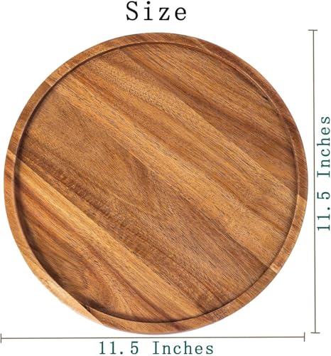 Image of WOOYNEX Round Wood Tray, Acacia Wooden Decorative Serving Tray for Coffee Table and Home Decor, Wooden Appetizer Charcuterie Board for Kitchen Countertop .(Natural)