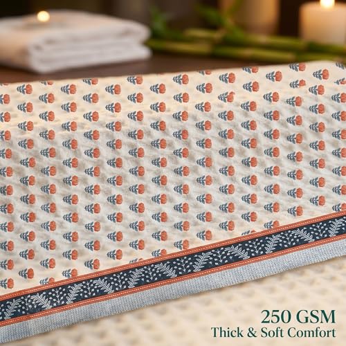 Image of Mafatlal Madhuban Waffle Weave Cotton Set (1 Bath 147x76 cm + 2 Hand 76x38 cm) | 250 GSM | Hand Printed Floral | Cranberry Color