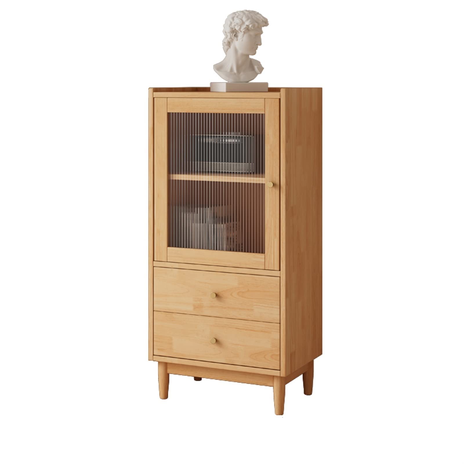 KIRANDY Solid Wood Bookcase with Glass Door, Simple Modern Storage Cabinet, Living Room Display Cabinet Floor-to-Ceiling Bookshelf (45CM Log Color