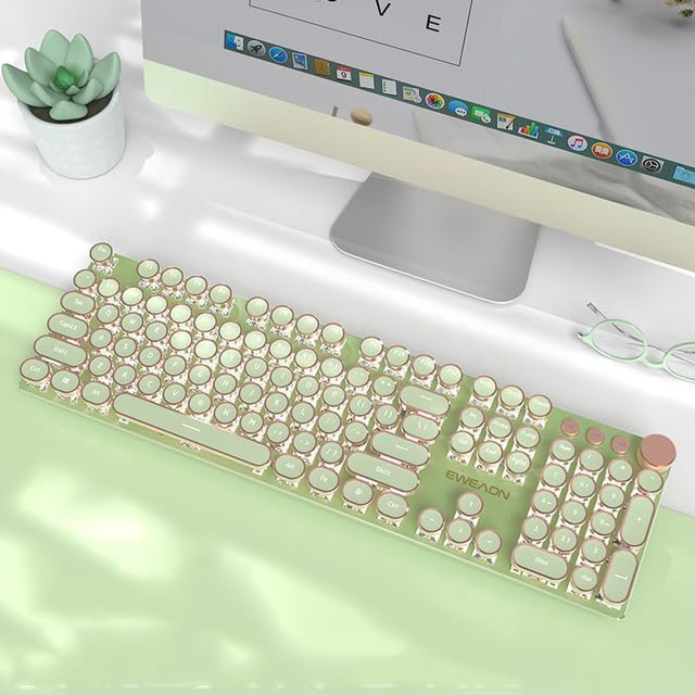 Electronics - 108 Key Full Size Retro Mechanical Keyboard Backlit Wired Typewriter Feel Punk Gaming Keyboard For PC Laptop Computer Gamer Girl (Green Pink Switch)