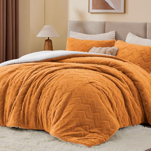 Image of BEDELITE Fluffy Sherpa Queen Comforter Set,Burnt Orange | Super Soft & Warm Fleece Bedding, Luxury Fuzzy Comforter for Winter, Heavy Plush Bedding Set,2 Pillowcases