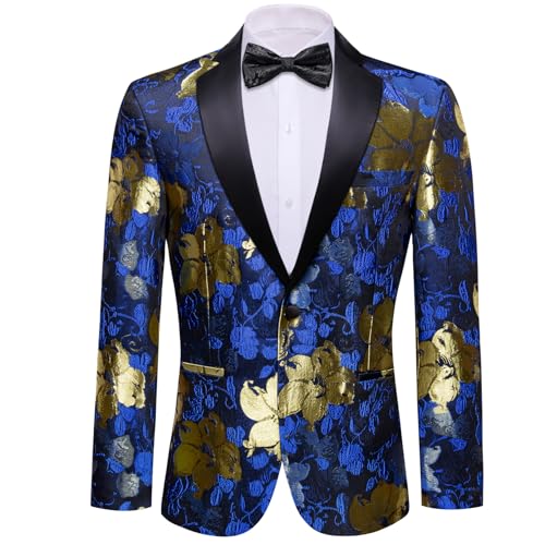 Image of Barry.Wang Mens Floral Blazer Suit Jacket Notched Lapel Casual Sport Coat | Flowers Jacquard One Button Tuxedo for Prom Wedding Party Disco Dinner Banquet Cocktail Homecoming Travel,Regular Fit