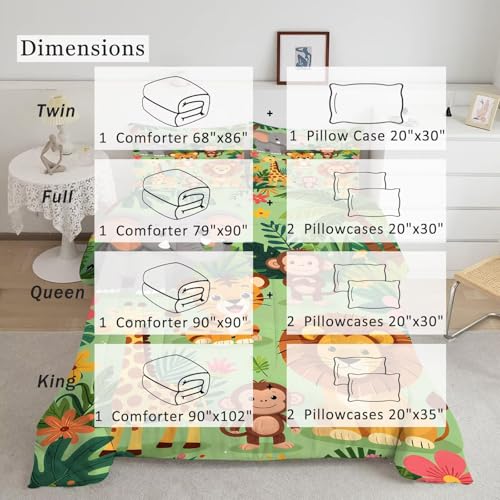 Image of Cute Animal Comforter Set Twin Size Zoo Jungle Bedding Sets for Boys Girls Kids Teens Bedroom Cartoon Elephant Monkey Giraffe Lion Tiger Quilt 1 Comforter 1 Pillowcase