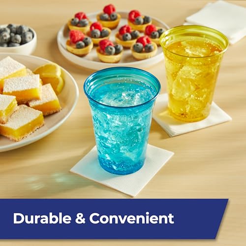 image for Hefty Party Perfect Tinted Disposable Plastic Cups, Red, Blue, and Yel