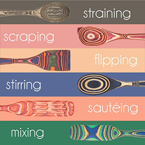 Exotic Pakkawood 6-Piece Kitchen Utensil Set With 12-In Spoon, 12-In Slotted Spoon, 12-In Spatula, 12-In Corner Spoon, 13-In Slotted Spurtle, 11-In Smooth Spurtle - By Crate Collective (Peacock) #TOP2