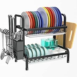 Fregadero Gotea Por Abajo niffgaff Escurridores de Platos con Bandeja de Goteo, Estante Grande de 2 Niveles con Tabla de Drenaje y Cubiertos/Soporte para Tabla de Cortar sobre el Fregadero, Estante para Secadora de Platos