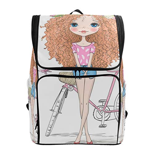 Preisvergleich Produktbild Mokale Hand gezeichnetes schönes nettes gelocktes Haar,Rucksack Rucksack Reisetasche Wanderrucksack College Student School Bookbag Reisetasche für Männer oder Frauen