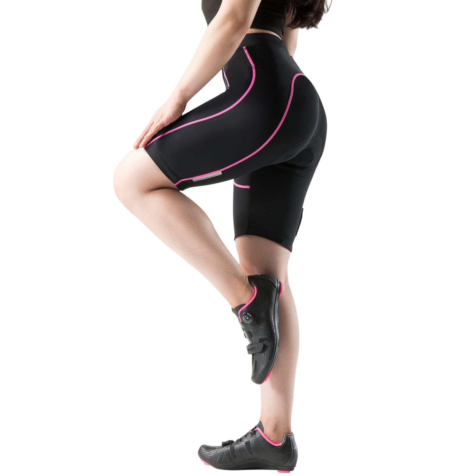 Santic Pantalones cortos de ciclismo acolchados de cintura alta para mujer, pantalones cortos de ciclismo acolchados con bolsillo