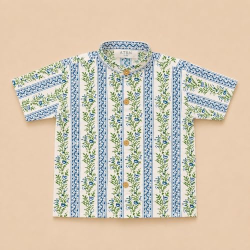 Image of A.T.U.N. (ALL THINGS UBER NICE) Boys 100% Cotton Printed Shirt | Half Sleeve Smart Casual Shirt for Kids | Soft Breathable Button Placket Top for Boys