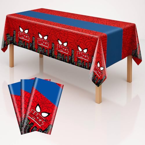 iCrius 3Pcs Spider Theme Tablecloths Disposable Plastic Table Covers for Birthday Parties Supplies 54x108 Inch (Spider City 3pcs)