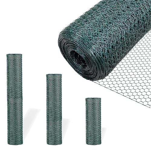 Chicken Wire Green PVC Coated Steel Wire Mesh H 120cm x L 50m Fencing Roll Garden Universe Green Rust-Proof Fencing with 25mm Hole Spacing (W04-15)