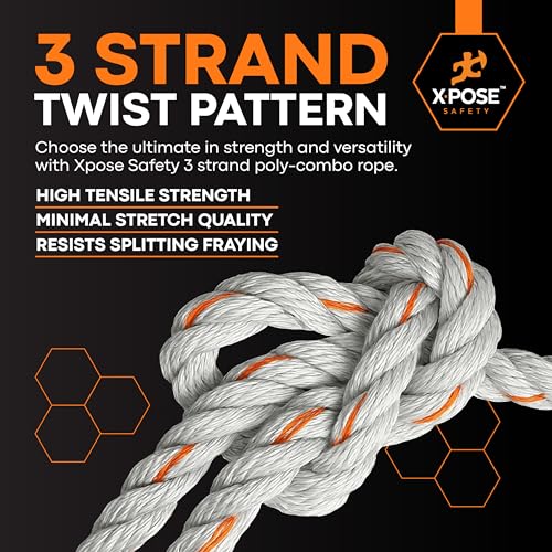 Image of Xpose Safety 3-Strand Twisted Poly-DAC (Poly Dacron) Combo Rope - 3 /8 inch x 1200′ - Heavy-Duty UV-Coated Safety Line for Commercial, Arborist, Marine, Towing, DIY Projects, Construction,Weather-Resistant