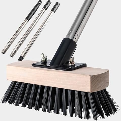 Heavy Duty Push Broom Stiff Bristle Broom Brush with Solid Wood Broom Head Indoor Outdoor Floor Scrubber Brushes for Bathroom Bathtub Tile Floor Patio Swimming Pool Cover