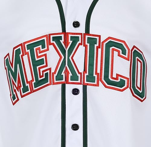 Camiseta de béisbol masculina México Eagle con bordado y bandera mexicana (Blanco Verde, XX-Large) miniatura 4