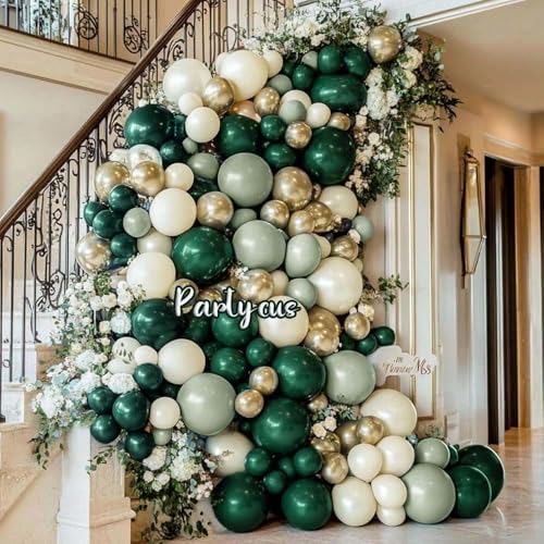 Image of Emerald Green Gold Balloon Arch Kit Double Stuffed Dark Dusty Green Pearl White Sand Latex Balloon Garland for Birthday Baby Shower Wedding Anniversary Graduation Jungle St. Patrick's Day Party
