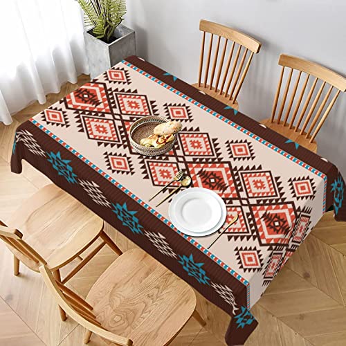 Juisticeville Native American Western Tablecloth Rectangle Farmhouse Boho Southwestern Aztec Rectangle Table Cloth Waterproof Ethnic Desk Cover For Kitchen Decor Party 60X80 In Brown Geometric #TOP13