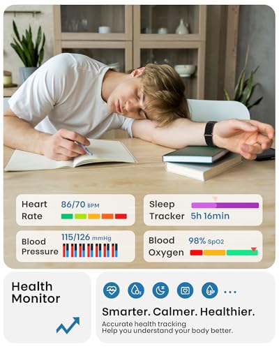 Image of Smart Bracelet, Health Fitness & Activity Tracker with All-Day Continuous Heart Rate /Blood Pressure Monitor, Sleep Tracker, 170+ Sport Modes, 60 Day Battery & Free App, IP68 Smart Band for Android IOS