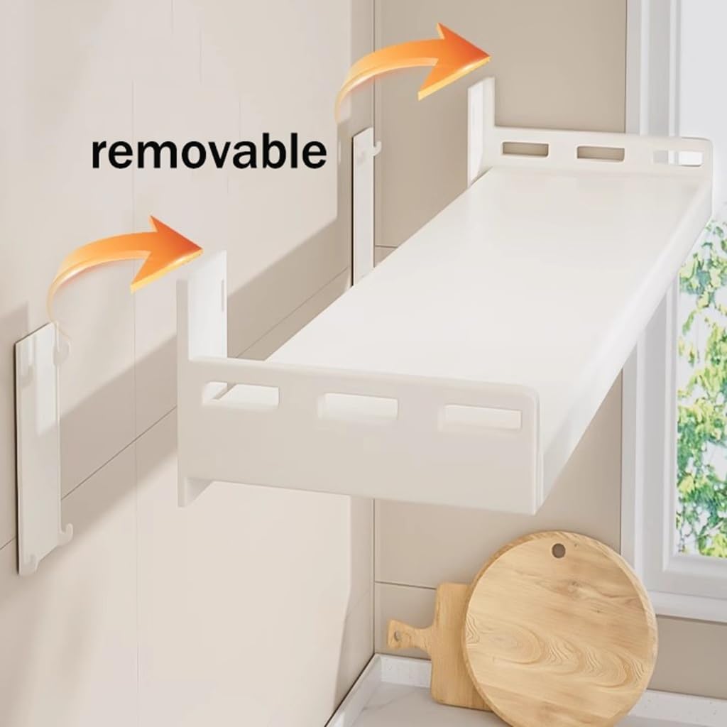 Modern Wall-Mounted Microwave Shelf Rack - Heavy-Duty White Carbon Steel Oven Holder & Spice Organizer, 50cm Large Kitchen & Bathroom Storage Solution, Commercial Grade Utility.