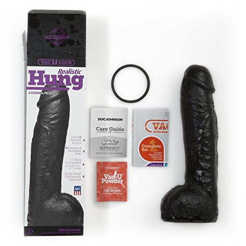 Doc Johnson Vac-U-Lock Codeblack - Hung - Made Of R5 Pvc - 12 Inch Dildo With Massive 8.5 Inches Of Girth - F-Machine And Harness Compatible - Black #TOP2