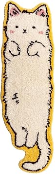 Cat Tufted Rug, Cute Cartoon Cat Shaped Rug, Plush Irregular Shaped, Non-Slip Washable, Soft Bedside Rug for Bedroom, Living Room Decoration White, 50 * 120CM