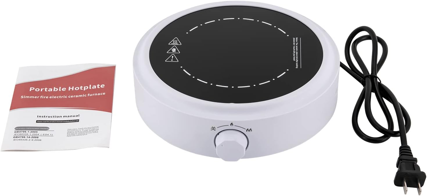 Electric Mini Stove Portable Hot Plate, 110V 700W Electric Heater with Adjustable Power for Teapot/Kettles/Ceramic/Glass Kettle, Electric Stove for Boiling Water, Single Burner (White)