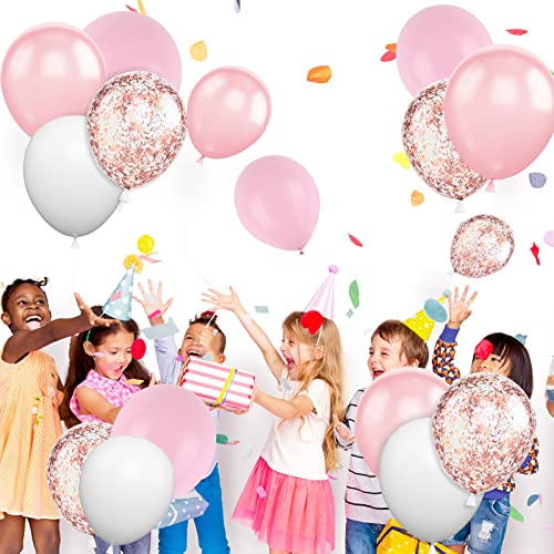 Image of Pink White Balloons, 60PCS Pink White Birthday Balloons, 12 Inch Metallic Pink Latex Balloons Rose Gold Confetti Balloons for Helium Party Balloons for Girls Birthday Wedding Baby Shower Decoration