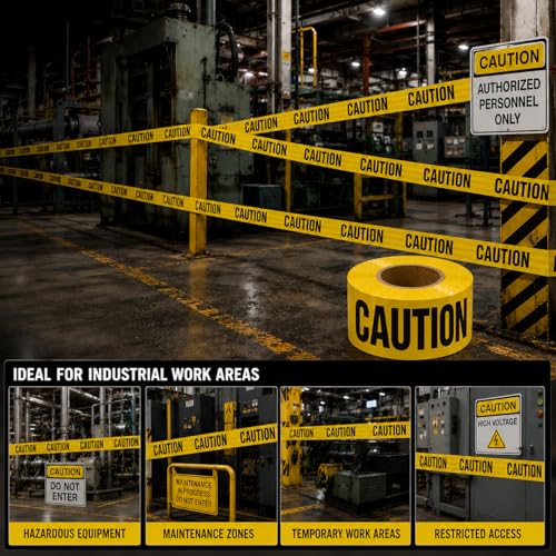 Image of ATERET Premium Yellow Caution Tape 12-Pack 3 inch x 1000 feet, Hazard Safety Tape, Construction Tape for Danger /Hazardous Area, Ideal Use for Halloween Decorations, Party, Work-Site
