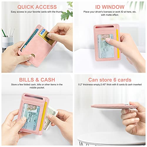 Image of CONISY Slim Credit Card Holder for Women, Thin Front Pocket Leather Mini Wallet with RFID Blocking (Pink)