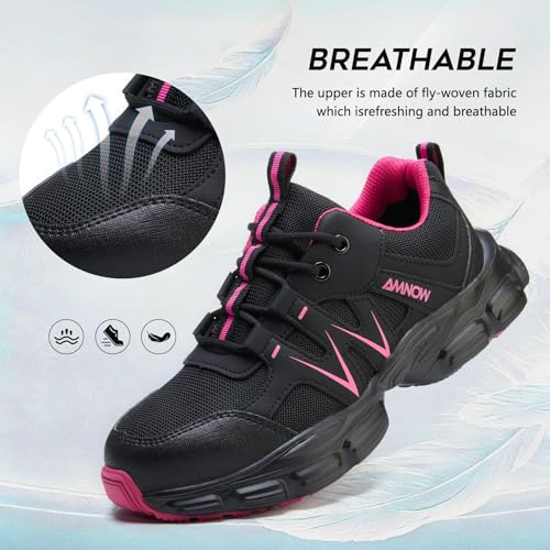 Image of Hogent Steel Toe Shoes for Women Men Wide Non Slip Work Sneakers Indestructible Shoes Lightweight Breathable Construction Sneakers Puncture Proof Ergonomic Design