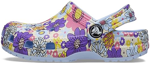 Image of Crocs Kids Unisex Classic Clog - Seasonal Graphic (Little Kid /Big Kid) Blue Calcite /Multi Retro Floral 13 Little Kid M