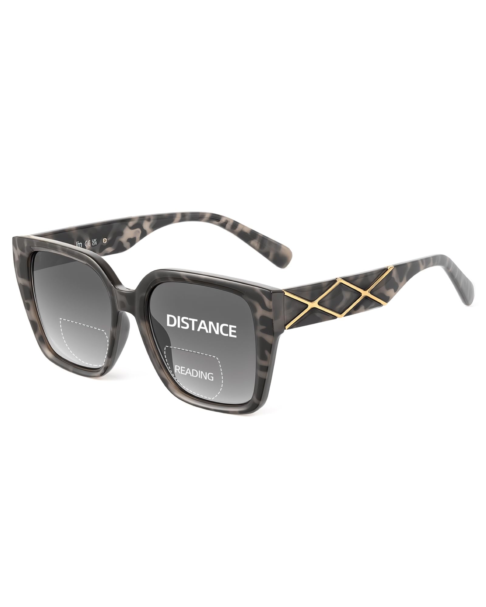 Jm Women's Grey Tortoise Bifocal Reading Sunglasses For Oversized Fashion Square Gradient Sun Readers Outdoor +2.25