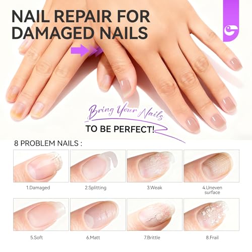 Image of Nail Strengthener and Growth for Damaged Nails: Nude Pink 15ml Protein Nail Hardener Extra Strong and Growth for Weak Nails - Gelike EC 6 in 1 Quick Dry Ridge Filler - Housewife Office Lady Home Care