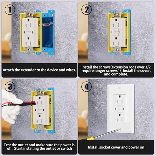 Image of Single Gang Receptacle Outlet Box Extenders 1 /4 inch,Yellow,Pack of 4 | Electric Outlet Extender Box With 8 screws; Box Extender 1 Gang for Electric Box and Electric Outlet Switches.