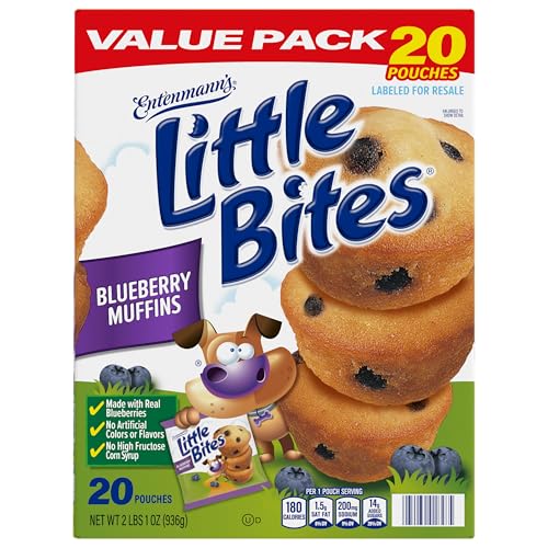 Entenmann's Little Bites Blueberry Mini Muffins | Made with Real Blueberries | 1 pack (20 pouches total)
