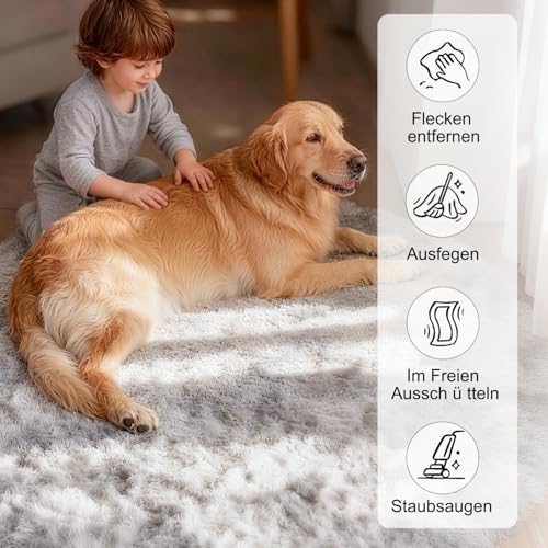 VOFUSHON Teppich Rund 100 cm Hellgrau Waschbar Rutschfester Hochflor Runder Teppich Kinderzimmer Weich Flauschig Rug