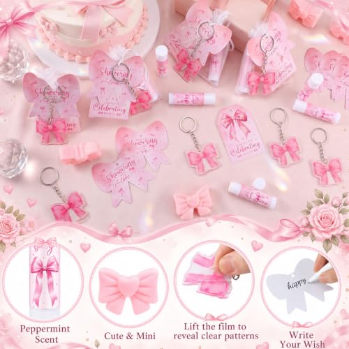 Image of 288 Pcs Baby Shower Favors Set for Guests,Pink,Bow | Boys Gender Reveal Party Set, Keychains Organza Bags Thank You Cards, Bear Theme Guest Favors, Complete Bulk Kit