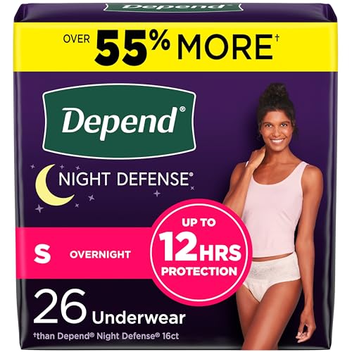 Image of Depend Night Defense Adult Incontinence & Postpartum Bladder Leak Underwear for Women, Disposable, Overnight, Small, Blush, 26 Count, Packaging May Vary