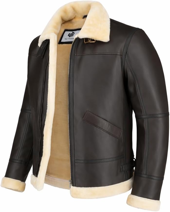 TLC B3 Bomber Leather Jacket Mens | Aviator Style Real Shearling Jacket Men with Faux Fur Lining - Image 5