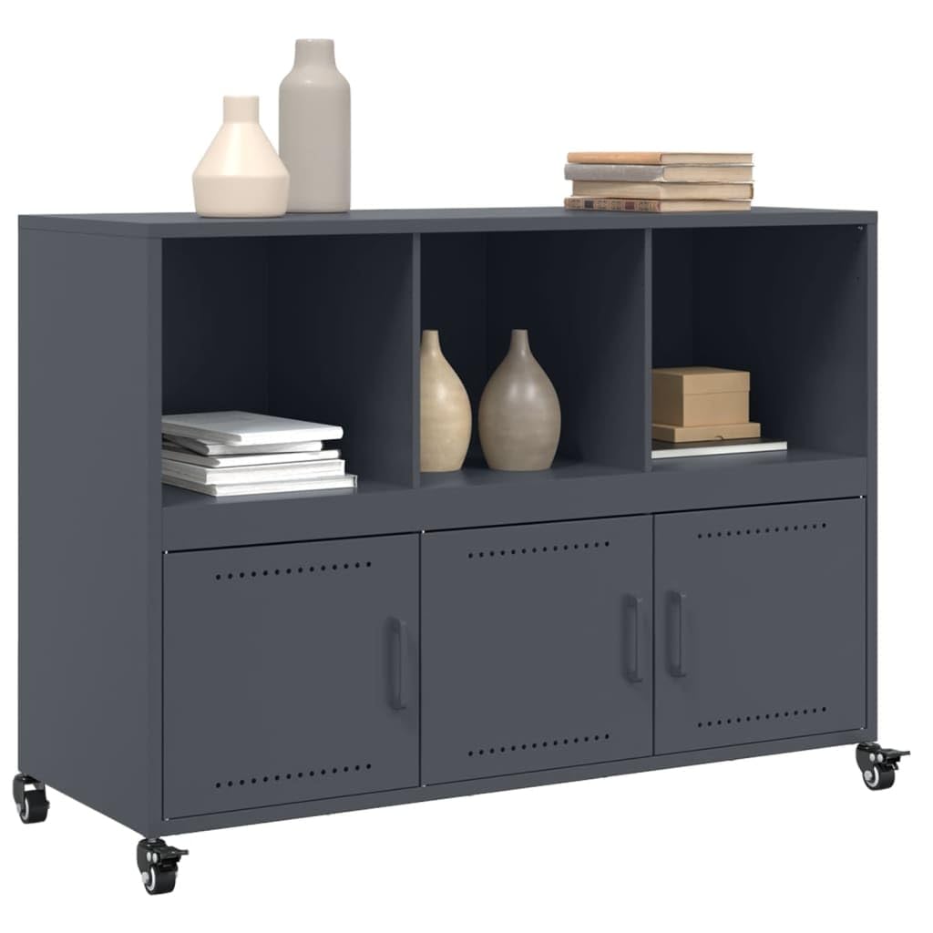 Credenza antracite, 100,5 x 39 x 72 cm, in acciaio, con ruote