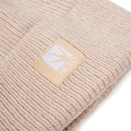 HEYO Damen Winter-Set | Strickmütze mit Umschlag, Schal & Handschuhe | Warme Beanie Strickschal Beige HZ0016 (Beige)