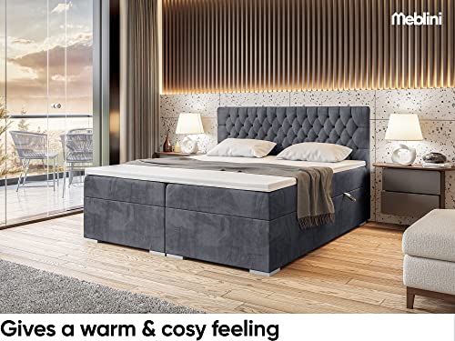 MEBLINI Boxspringbett mit Bettkasten - Gepolstert Doppelbett mit Matratze und Topper - Polsterbett mit Stauraum - Bett mit Kopfteil - Stauraumbett - Dalia - 120x200 - H4/Dunkelgrau Samt – Bild 6
