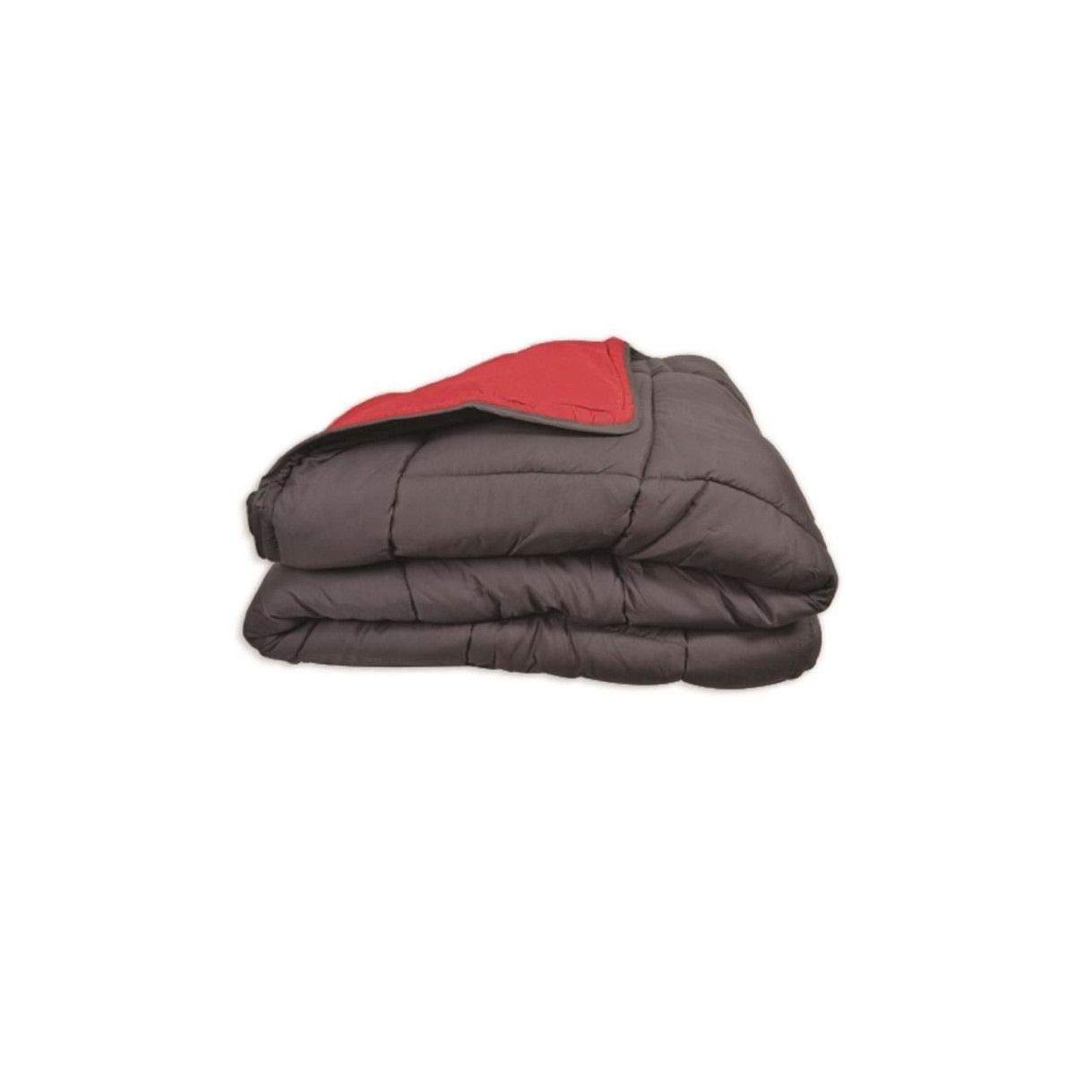 Couette bicolore POYET MOTTE Gamme CALGARY Polyester Gris/Rouge 240 x 260 cm - Qualité Supérieure et Design Moderne