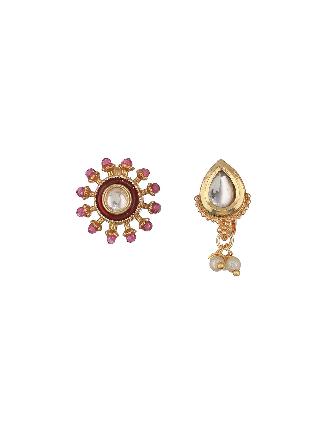 aatmana Set of 2 Gold Plated & White Kundan Studded Pear Shaped Nose Pin-picture-20