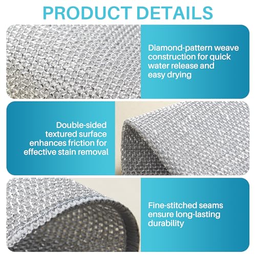 Image of JOYMOOP Non Scratch Wire Dishcloth-10 PCS, Double Layers Multipurpose Wire Dishwashing Rags, Wet & Dry Cleaning Rags for Dishes, Cookware, Sinks, Stoves & Fireplaces (11.8 inch x 11.8 inch)