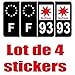 4 Autocollants Stickers Auto Plaque d'immatriculation 93 Black Noir Edition et F europe noir étoile - Couleur : arrondis - Angles : arrondis